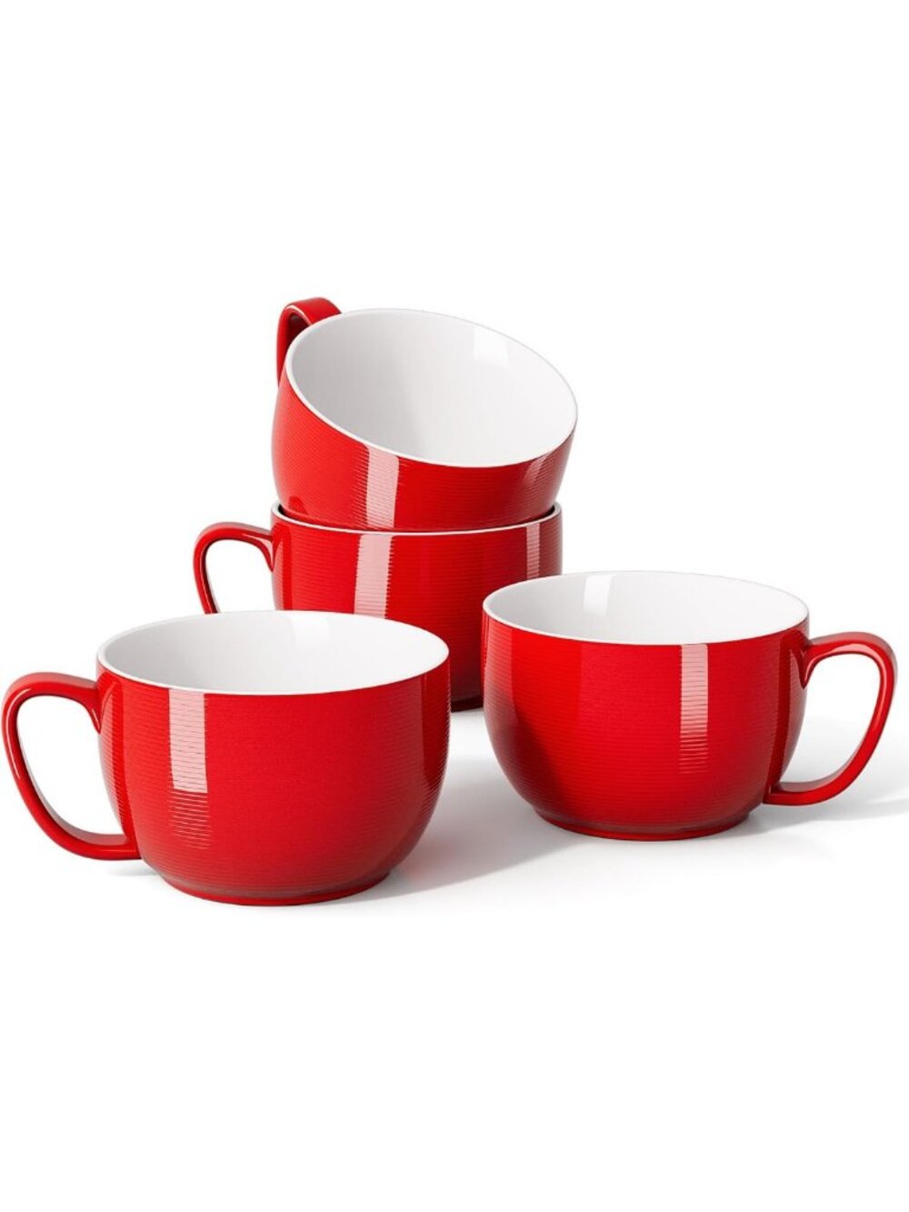 Set of 4 Jumbo Red Coffee Mugs, 24oz Large Hot Cocoa & Tea Cups - Microwave Safe
